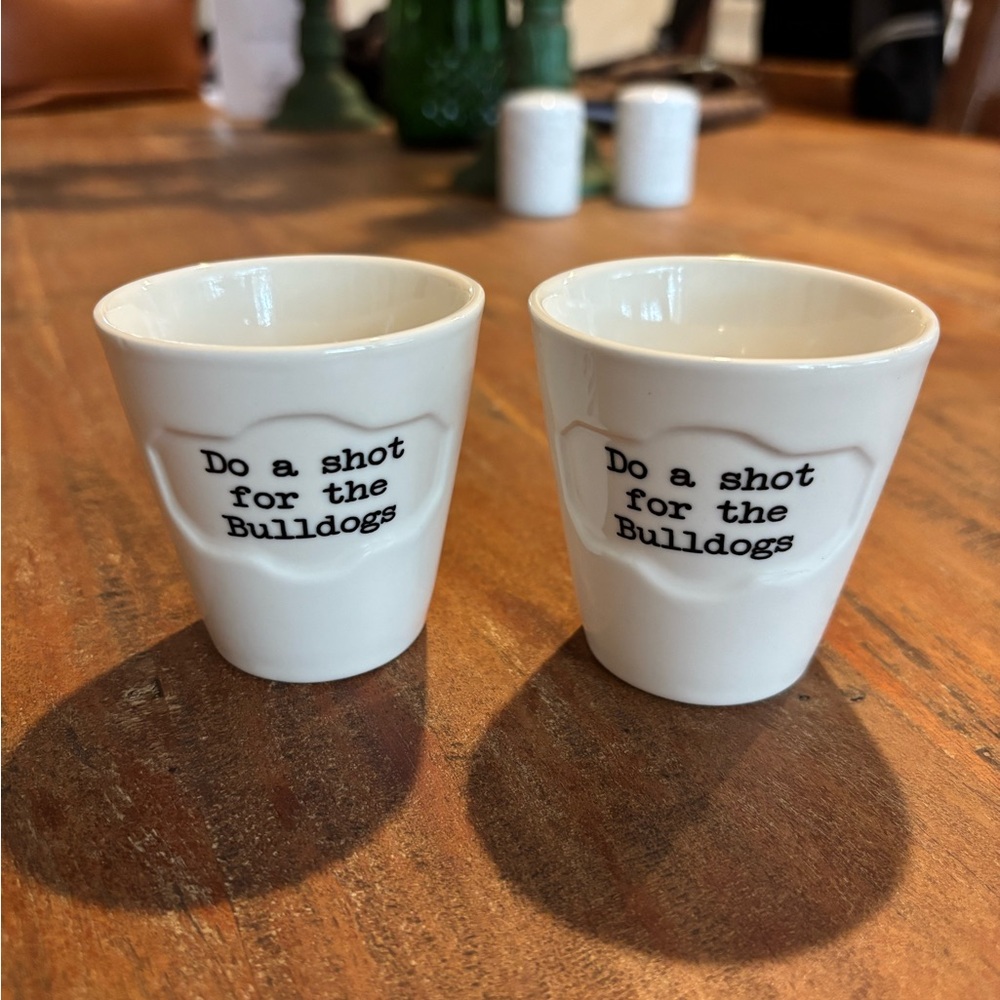 White Ceramic Bulldogs Shot Glass Set